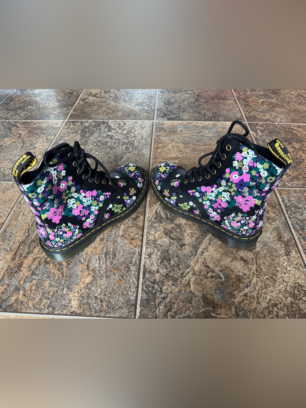 Dr. Martens 1460 Pascal Black Multi Vintage Floral Pull On Boots- Women’s Size 7